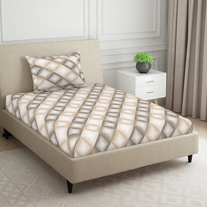 Geometric Beige Polycotton Bedsheets Single Harmony - By Welspun