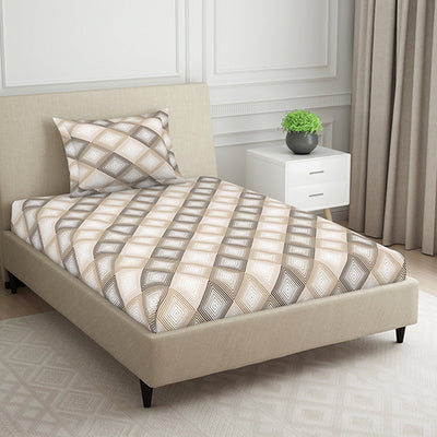 Geometric Beige Polycotton Bedsheets Single Harmony - By Welspun