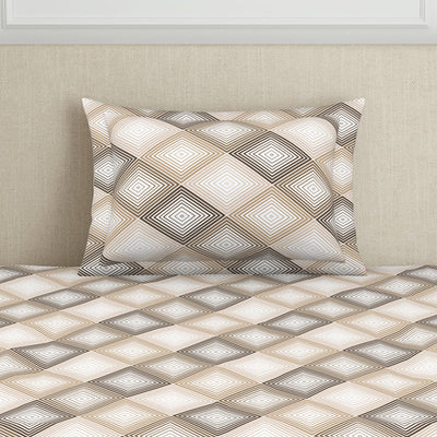 Geometric Beige Polycotton Bedsheets Single Harmony - By Welspun