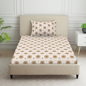 Ornate Brown Polycotton Bedsheets Single Harmony - By Welspun