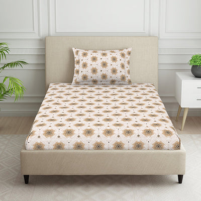 Ornate Brown Polycotton Bedsheets Single Harmony - By Welspun