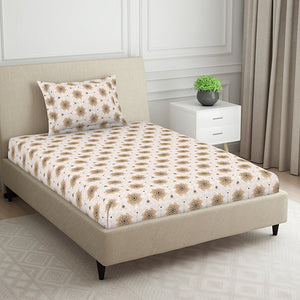 Ornate Brown Polycotton Bedsheets Single Harmony - By Welspun
