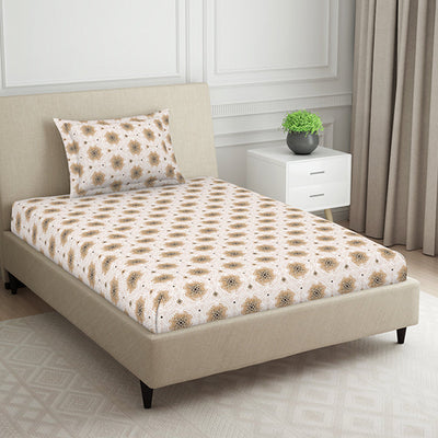 Ornate Brown Polycotton Bedsheets Single Harmony - By Welspun