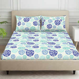 Ornate Blue Polycotton Bedsheets Double Harmony - By Welspun