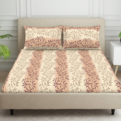 Ornate Brown Polycotton Bedsheets Double Harmony - By Welspun
