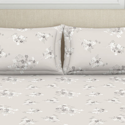 Floral Grey Polycotton Bedsheets Double Harmony - By Welspun