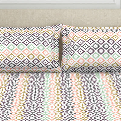 Geometric Pink Polycotton Bedsheets Double Harmony - By Welspun
