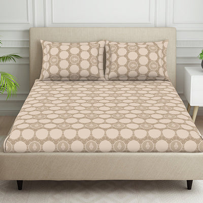 Ornate Beige Polycotton Bedsheets Double Harmony - By Welspun