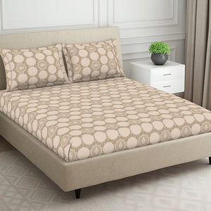 Ornate Beige Polycotton Bedsheets Double Harmony - By Welspun