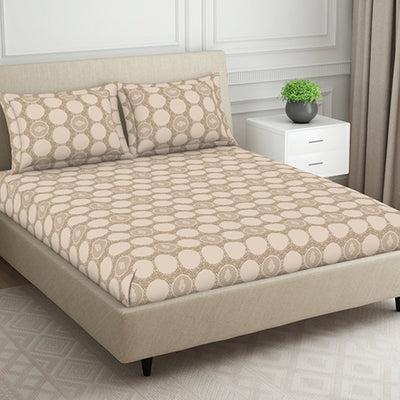 Ornate Beige Polycotton Bedsheets Double Harmony - By Welspun