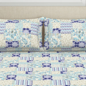 Geometric Blue Polycotton Bedsheets Double Harmony - By Welspun