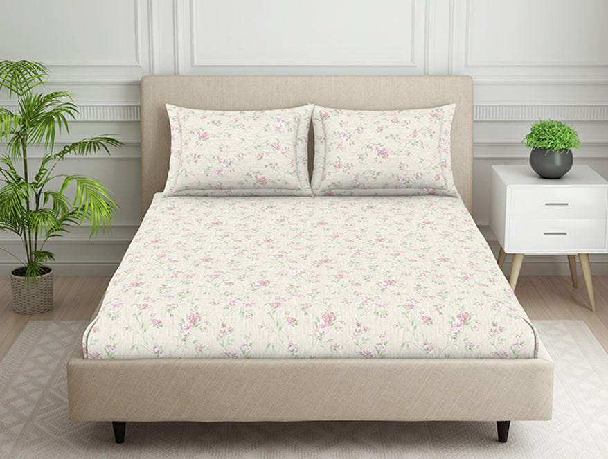 Gloral Pink Polycotton Bedsheets Double Harmony - By Welspun