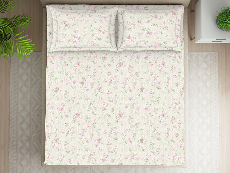 Gloral Pink Polycotton Bedsheets Double Harmony - By Welspun