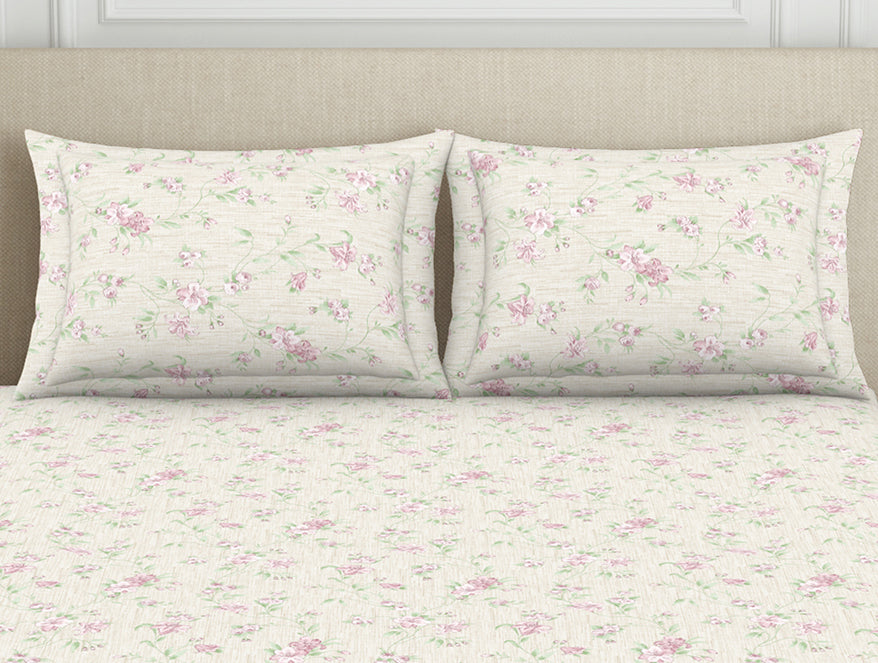 Gloral Pink Polycotton Bedsheets Double Harmony - By Welspun