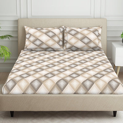 Geometric Beige Polycotton Bedsheets Double Harmony - By Welspun