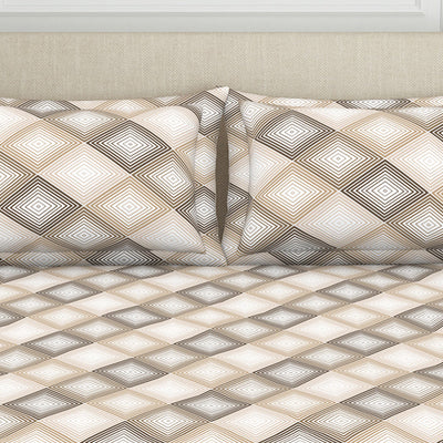 Geometric Beige Polycotton Bedsheets Double Harmony - By Welspun