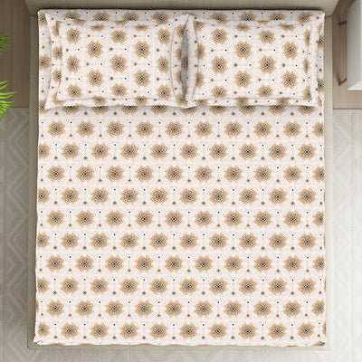 Ornate Brown Polycotton Bedsheets Double Harmony - By Welspun