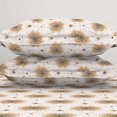 Ornate Brown Polycotton Bedsheets Double Harmony - By Welspun