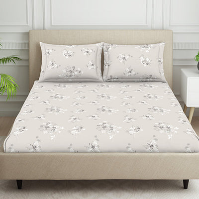 Floral Grey Polycotton Fitted Queen Harmony - By Welspun