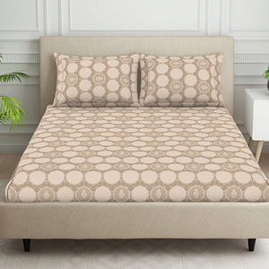 Ornate Beige Polycotton Fitted Queen Harmony - By Welspun