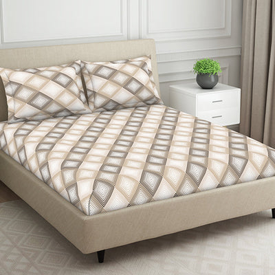 Geometric Beige Polycotton Fitted Queen Harmony - By Welspun