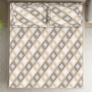 Geometric Beige Polycotton Fitted Queen Harmony - By Welspun