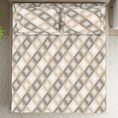 Geometric Beige Polycotton Fitted Queen Harmony - By Welspun
