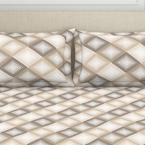 Geometric Beige Polycotton Fitted Queen Harmony - By Welspun