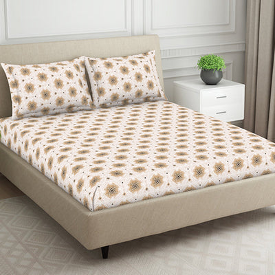 Ornate Brown Polycotton Fitted Queen Harmony - By Welspun