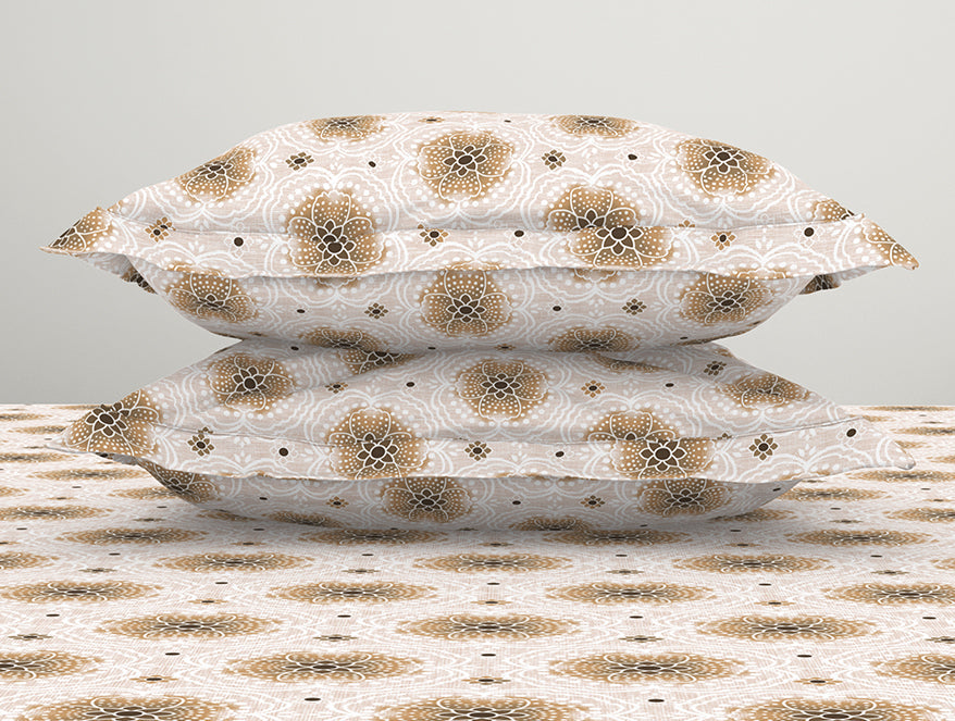 Ornate Brown Polycotton Fitted Queen Harmony - By Welspun
