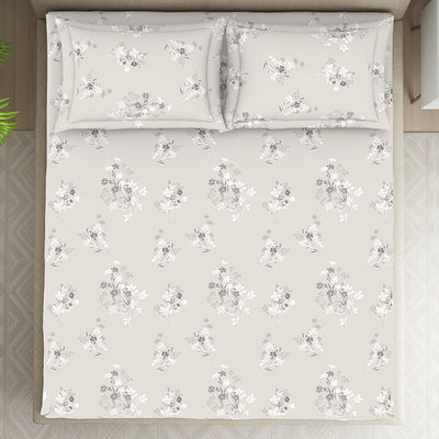 Floral Grey Polycotton Fitted King Harmony - By Welspun