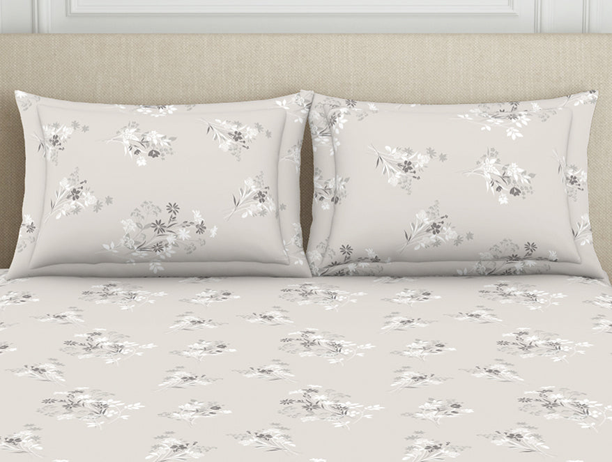 Floral Grey Polycotton Fitted King Harmony - By Welspun