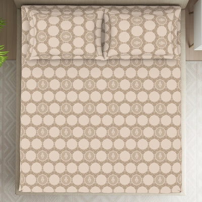 Ornate Beige Polycotton Fitted King Harmony - By Welspun