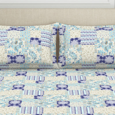 Geometric Blue Polycotton Fitted King Harmony - By Welspun