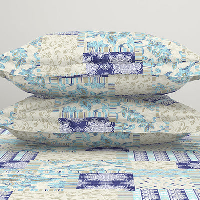 Geometric Blue Polycotton Fitted King Harmony - By Welspun
