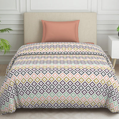 Geometric Pink Polycotton Quilt Single Harmony - By Welspun