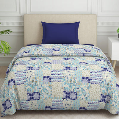 Geometric Blue Polycotton Quilt Single Harmony - By Welspun