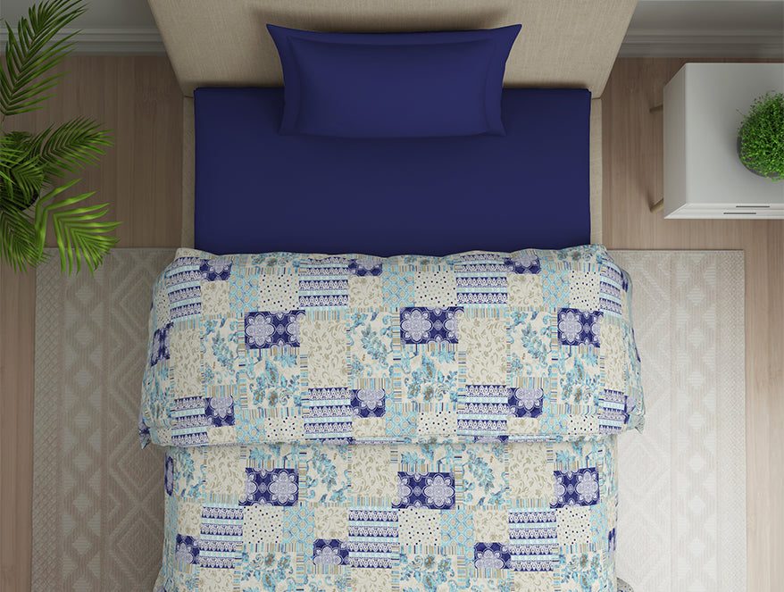 Geometric Blue Polycotton Quilt Single Harmony - By Welspun