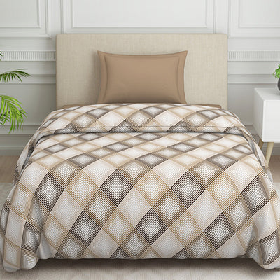 Geometric Beige Polycotton Quilt Single Harmony - By Welspun