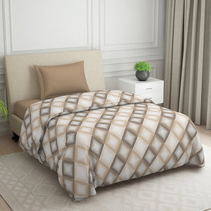 Geometric Beige Polycotton Quilt Single Harmony - By Welspun