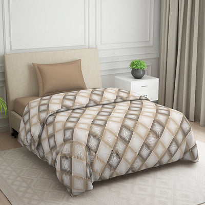 Geometric Beige Polycotton Quilt Single Harmony - By Welspun