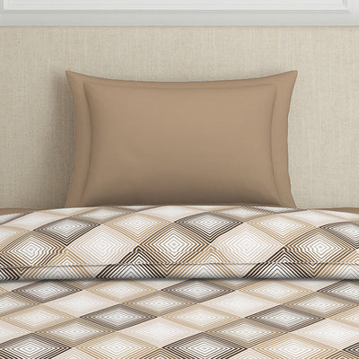 Geometric Beige Polycotton Quilt Single Harmony - By Welspun