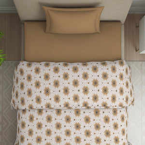 Ornate Brown Polycotton Quilt Single Harmony - By Welspun