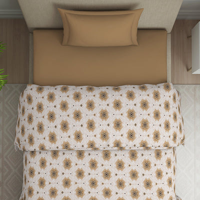 Ornate Brown Polycotton Quilt Single Harmony - By Welspun