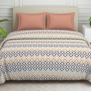 Geometric Pink Polycotton Quilt Double Harmony - By Welspun