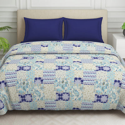 Geometric Blue Polycotton Quilt Double Harmony - By Welspun