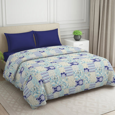 Geometric Blue Polycotton Quilt Double Harmony - By Welspun
