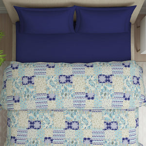 Geometric Blue Polycotton Quilt Double Harmony - By Welspun