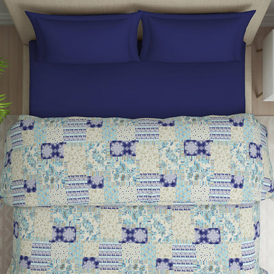 Geometric Blue Polycotton Quilt Double Harmony - By Welspun
