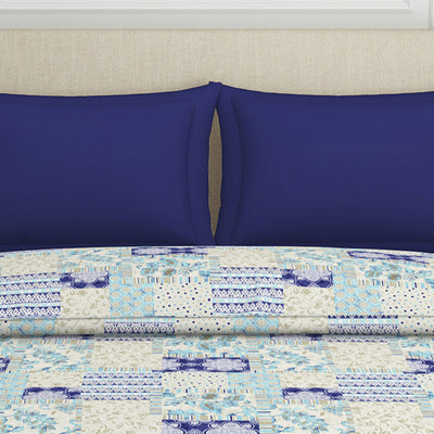 Geometric Blue Polycotton Quilt Double Harmony - By Welspun